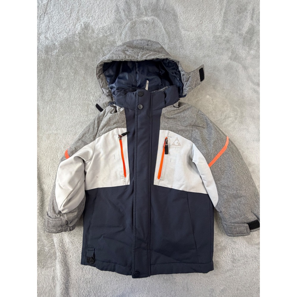 Gerry Hooded Ski Jacket Kids XS 5/6 Blue Gray White Orange Fleece Lined Puffer